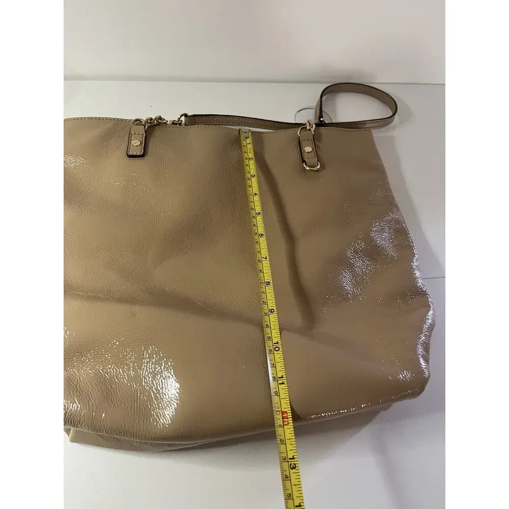 Michael Kors Jet Set Patent Leather Chain Tote Shoulder Bag Camel Gold EUC!